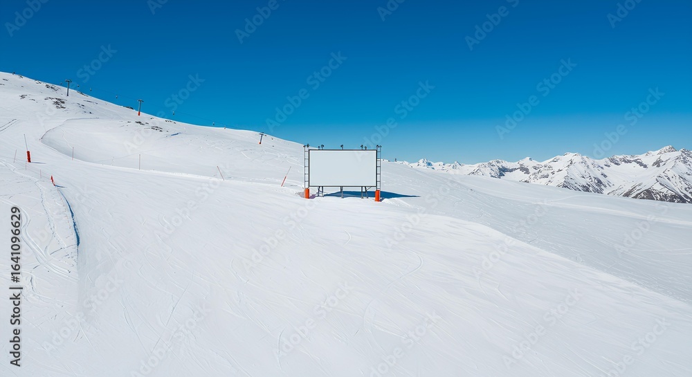 Empty Billboard on a Snow Covered Ski Slope Mountain Scenery Empty Billboard on a Snow Covered Ski Slope Mountain Scenery