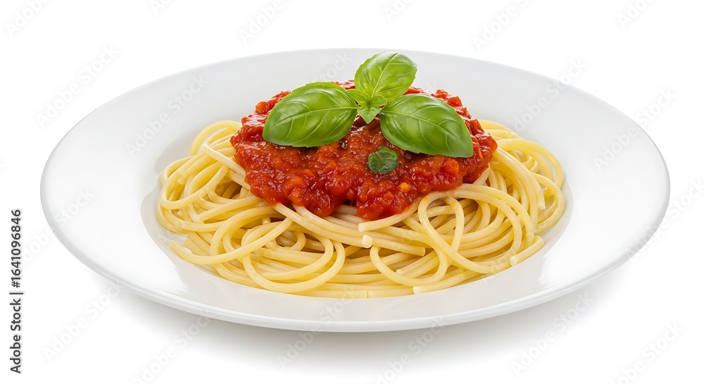 Delicious Spaghetti Pasta Dish with Tomato Sauce and Fresh Basil Delicious Spaghetti Pasta Dish with Tomato Sauce and Fresh Basil