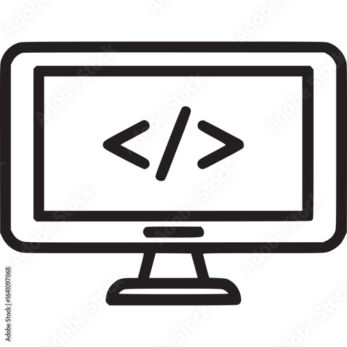 Computer screen icon isolated on white background, displaying code for programming and software development, suitable for technology and digital projects