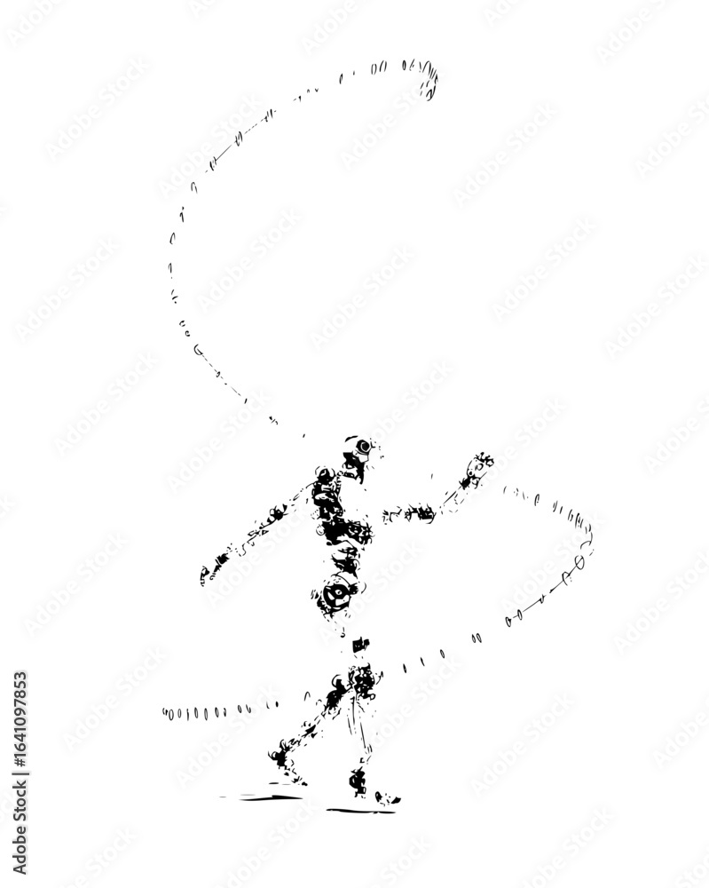 Fototapeta premium Abstract art figure with whip drawing vector illustration black and white line art design concept for print vector art 