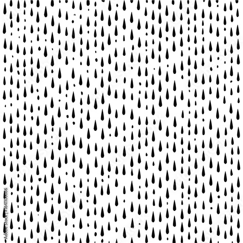 Minimalist black and white pattern featuring numerous raindrop shapes scattered across the entire composition design vector