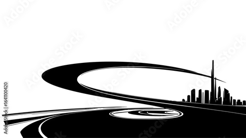 Futuristic Skyline Silhouette with Modern Towers and City Roads � Generative AI Vector Illustration