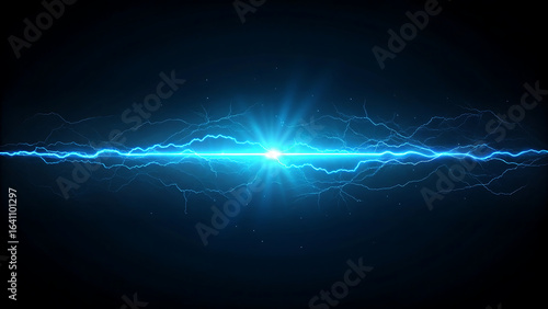  Blue Electric Energy Wave Isolated on Dark Background
