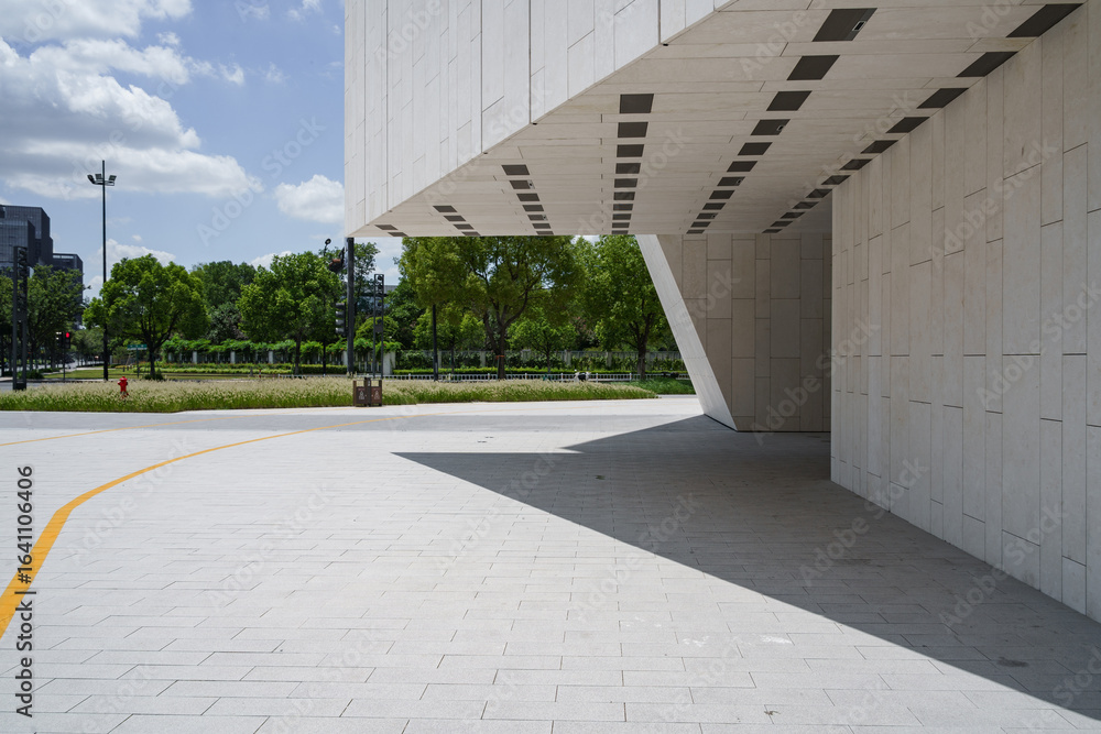 Fototapeta premium empty brick ground with modern building