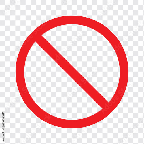 Sign forbidden. Icon symbol ban. Red circle sign stop entry ang slash line isolated on white background. Mark prohibited. Round cross logo restrict entrance. Signal cancel enter. Vector illustration.