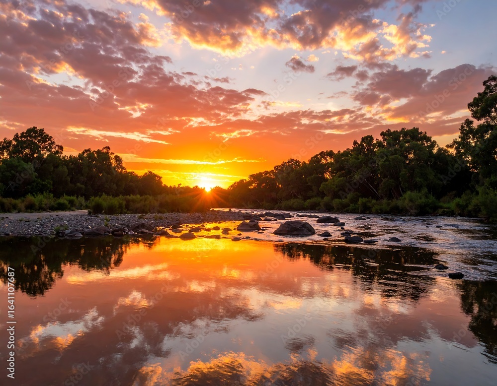 Fototapeta premium Dramatic sunset over a river