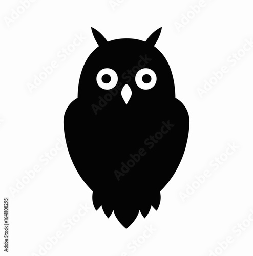 black owl silhouette with white eyes on white background