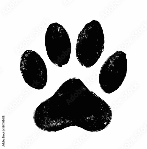 distressed black paw print illustration on white background