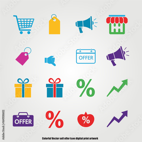 Collection of colorful shopping and retail icons isolated on white background