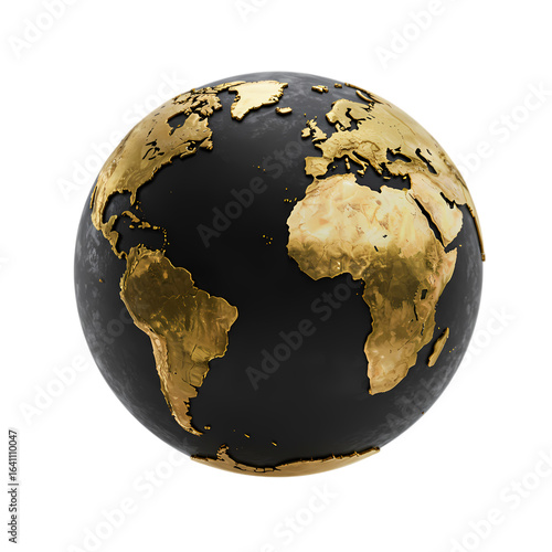Black and Gold Globe: Global Connectivity, World Map, Luxury Decor