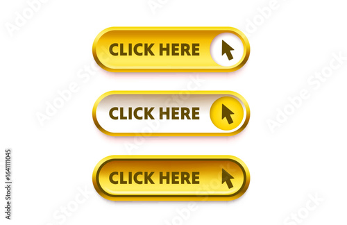Click here button set, link mouse click. Vector illustration 