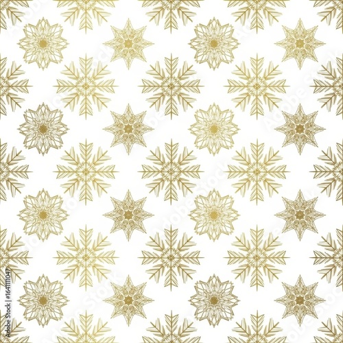 Elegant gold snowflake pattern on white backdrop for festive designs