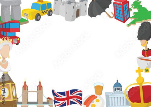 Cartoon style frame showcasing iconic elements of british culture, from historical landmarks to everyday traditions, celebrating the uk's heritage