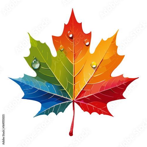 colorful maple leaf with rain drop, selective focus vector graphic design