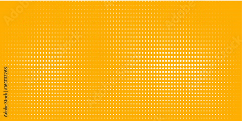 Yellow orange halftone pattern. Retro comic gradient background. Square pixilated dot cartoon texture. Pop art faded gradient pattern. Vector backdrop.