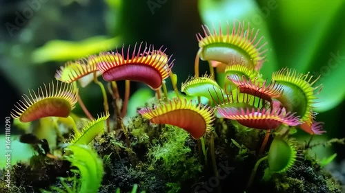 Vibrant Venus Flytraps in Lush Green Environment