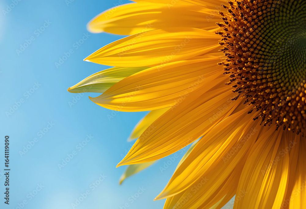Obraz premium Close-up of sunflower petal edge against blue sky