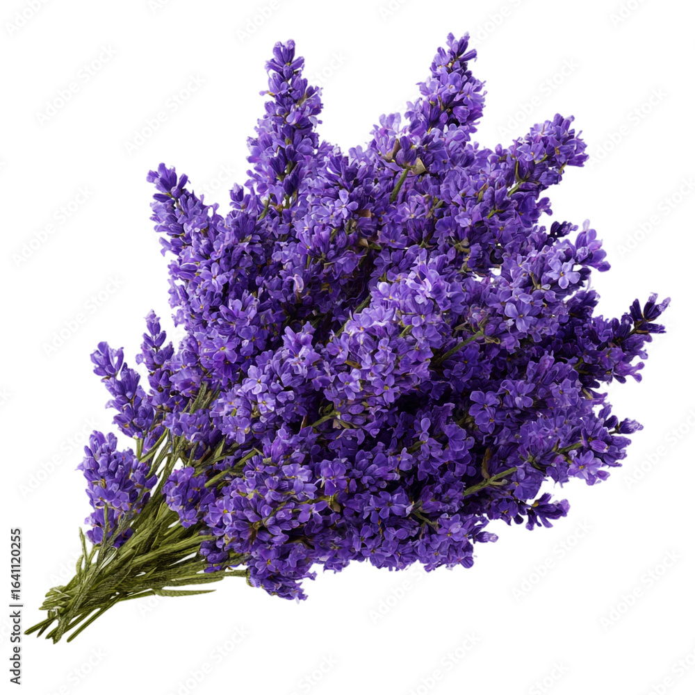 Fototapeta premium Bunch of purple lavender flowers isolated on transparent background for decoration