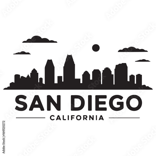 San Diego skyline silhouette. Landscape San Diego, California. Vector illustration. Vector black silhouette. with white background.