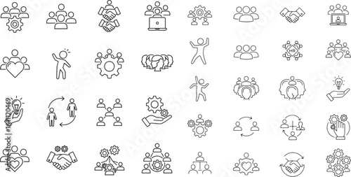 Modern Line Icons for Teamwork and Collaboration
