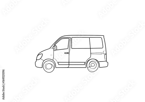 Mini van line art png on transparent background