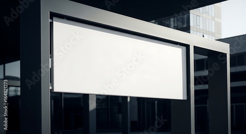 Blank advertising billboard sign against a modern architectural background