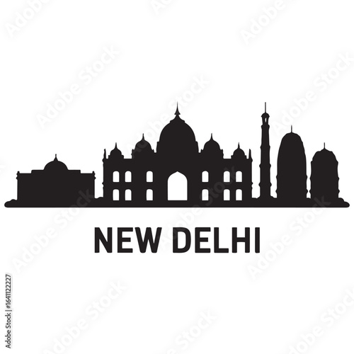 New Delhi skyline silhouette. Landscape New Delhi, India. Vector illustration. Vector black silhouette. with white background.