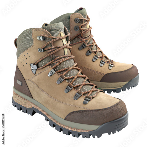 Pair of hiking boots isolated on transparent background