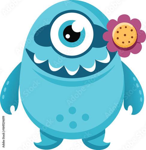 Spooky but Sweet Characters Cute One-Eyed Monster with Flower