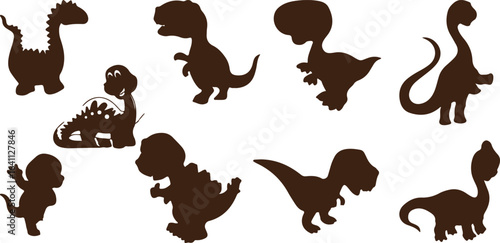 Dinosaur Silhouette Vector Set – T-Rex, Velociraptor, Prehistoric, Jurassic, Animal, Extinct Species, Wildlife, Nature, Reptile, Ancient, Fossil, Dinosaur Icon, Creature, Evolution, Paleo, Graphic
