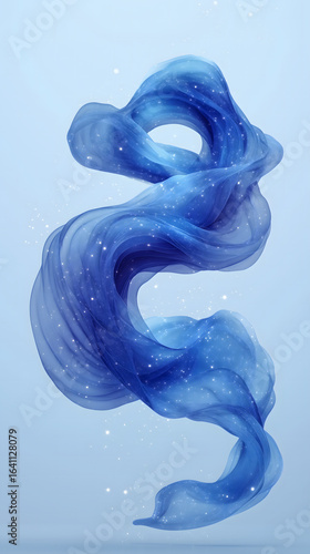 Ethereal blue waves of fabric dance gracefully in a cosmic sea of stars.