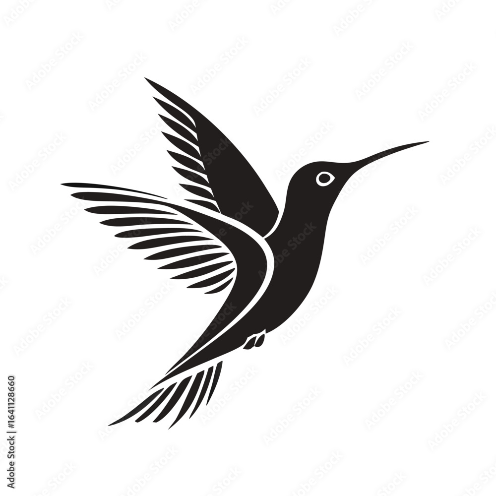 Obraz premium Flying Hummingbird Silhouette Vector – Elegant Tropical Bird Black Icon Design
