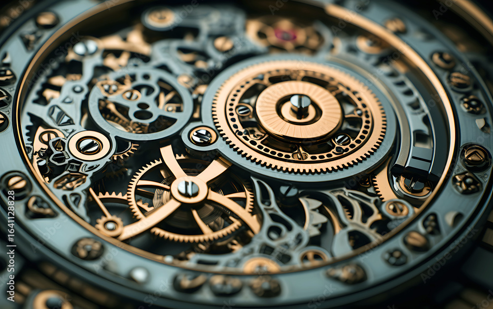 Obraz premium Intricate mechanics of a watch movement displaying gears and craftsmanship in close-up detail