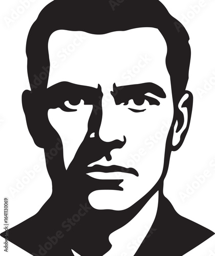 Stylized portrait of a serious man in black and white