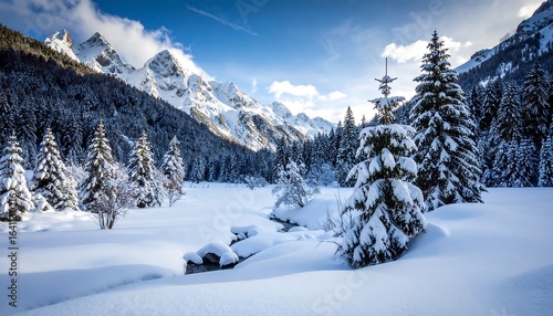 Wallpaper Mural Snowy mountain valley, sunlit Torontodigital.ca