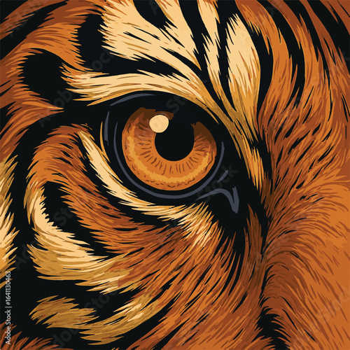Close up of a fierce tiger s eye and striped fur