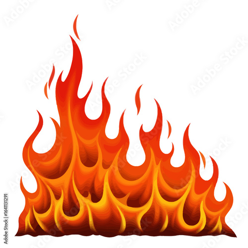 Bright flames rise and flicker with orange and yellow hues