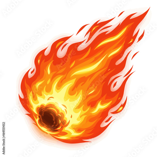 A fiery meteor plunges tail ablaze in orange and yellow