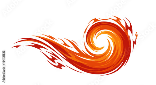 Swirling design of fire or fiery energy vivid shades of orange and red