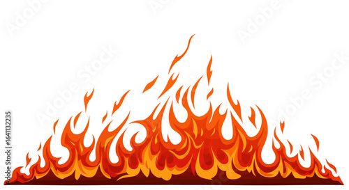 A graphic image shows stylized red and orange flames in a semicircular arrangement