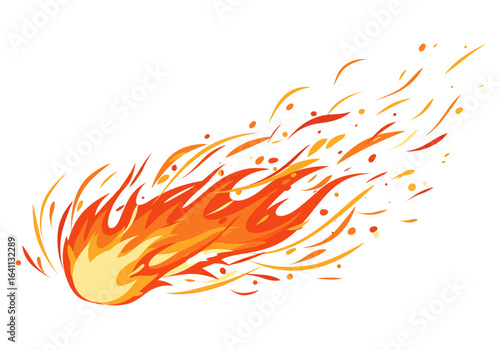 A vivid illustration of a fireball bursting with orange  red flames