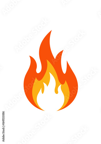 A vibrant flame with orange edges and yellow center set against a clean white background
