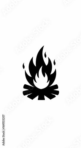 A black campfire icon with logs supporting rising flames
