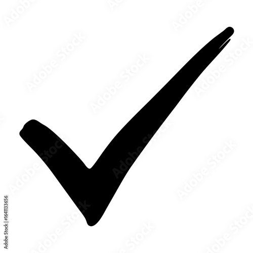 Hand drawn check mark in black on a solid white background