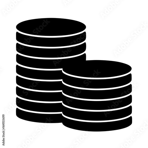 Two Stacks of Coins Depicted in a Solid Black and White Drawing