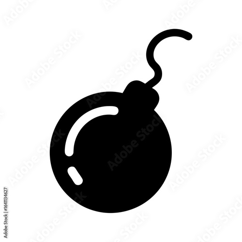 Minimalist black bomb with a lit fuse, ready to explode on impact