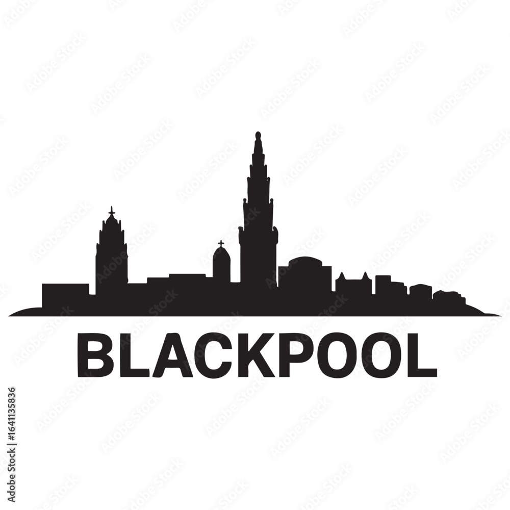 Fototapeta premium Blackpool skyline silhouette. Vector illustration. Vector black silhouette. with white background.