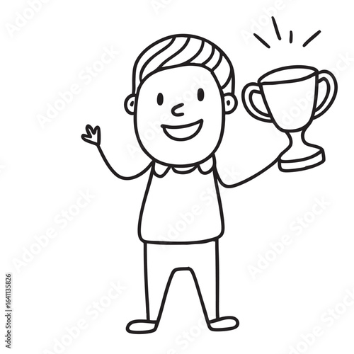 Wallpaper Mural Man holding a trophy with a big smile in doodle sketch Torontodigital.ca