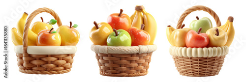 Vibrant Baskets Filled with Colorful Artificial Fruits and Vegetables