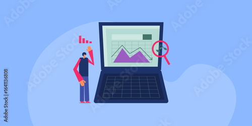 Businessman reviews laptop displaying decreased organic click through rate and audience reach, analysing potential cause of reduce search traffic. 